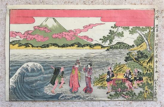 Four Japanese woodblock prints of figures by Suntei, Kunisada, Toyokuni, etc., largest 36 x 26cm, unframed, Ex Joe Hloucha collection